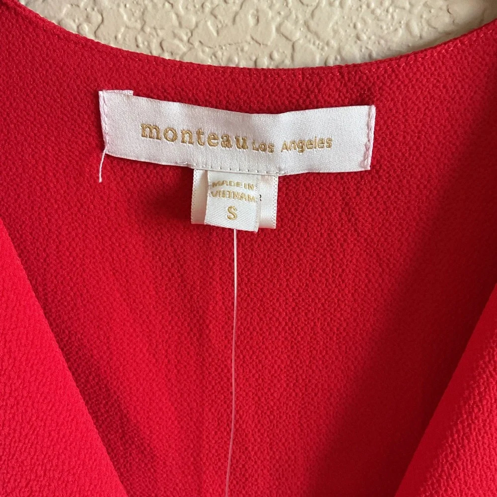 NWT Monteau Los Angelos Womens Surplice Ruffle Sleeve Top Size Small- Red - Picture 5 of 6
